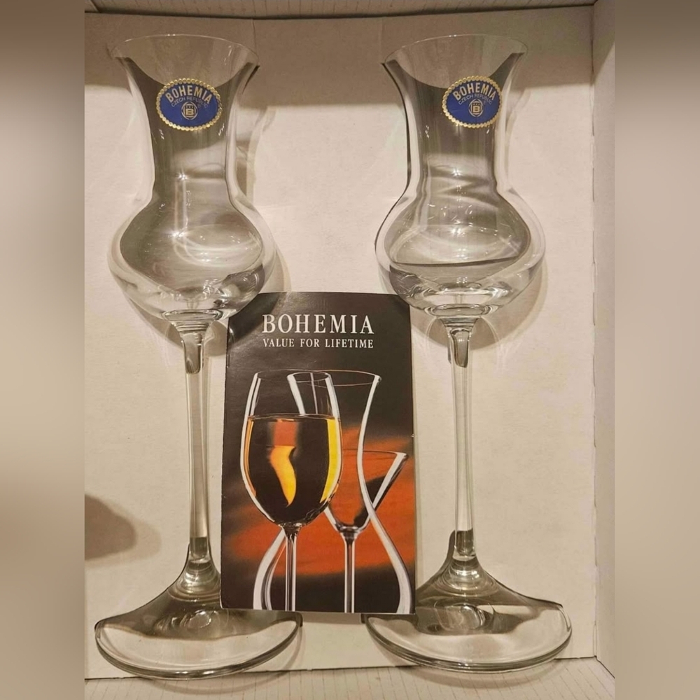2 BOHEMIA CRYSTAL GLASSES GRAPPA COLIBRI B40626/ 75ML Czech Republic